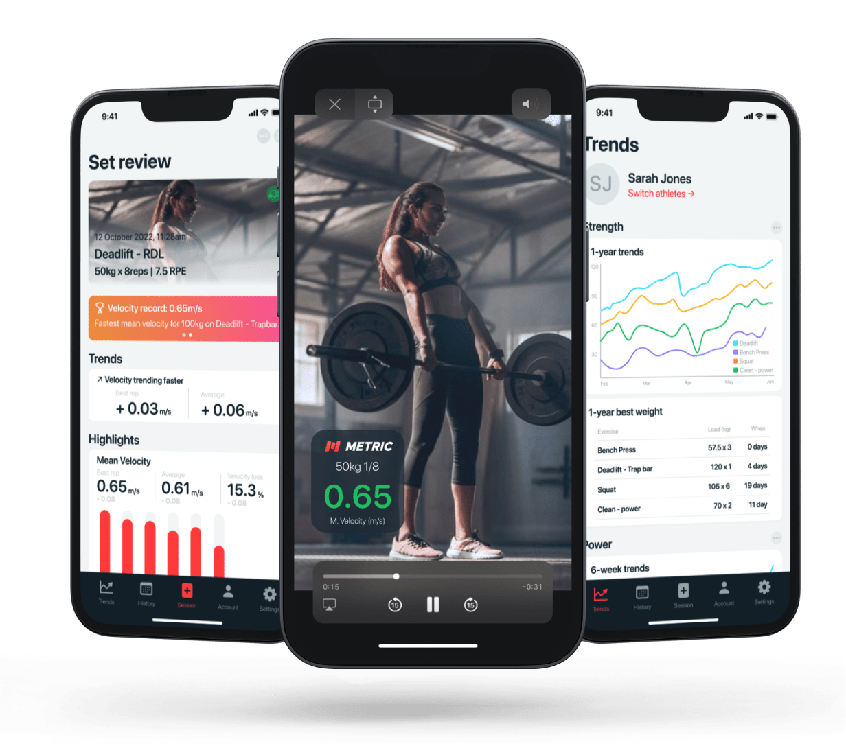 Screenshots from the Metric training app (some features available with Pro only)