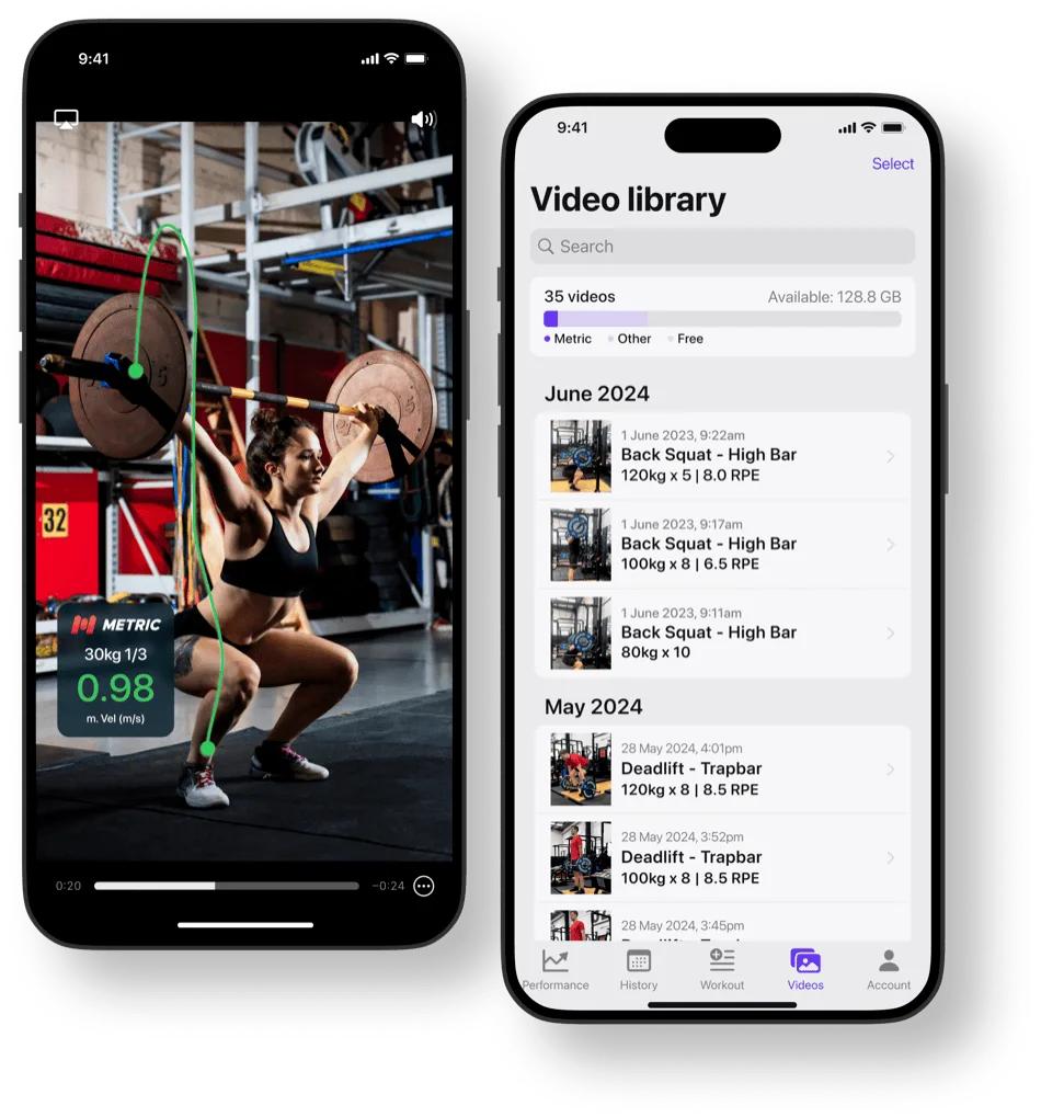 Metric tracking barbell velocity in real time on a phone
