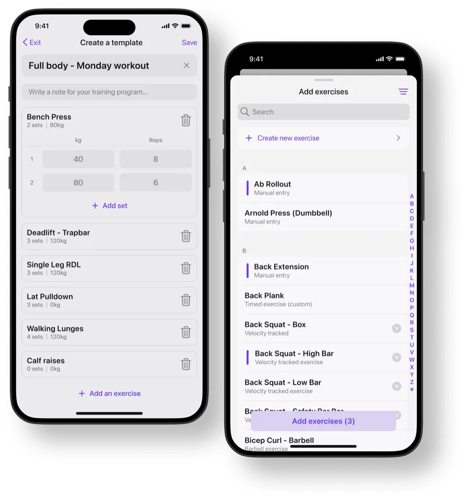 Metric — workout builder and training history